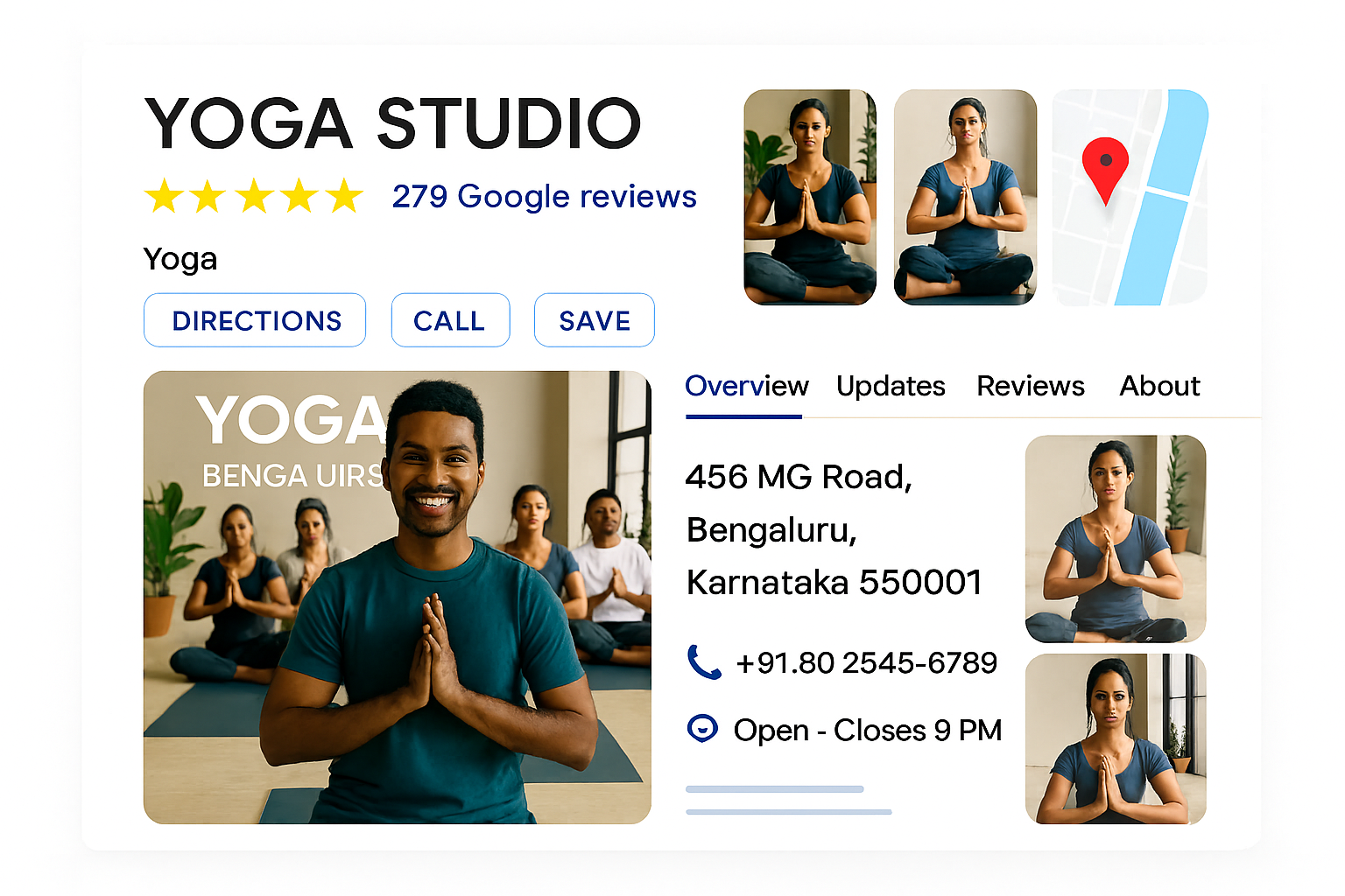 Yoga studio in Bengaluru with group class and plants, representing success from free business directory India listing